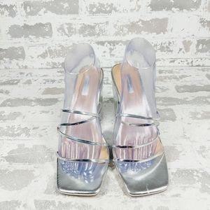 🔴New Topshop Silver Square Toe Metallic Slide On Wedges C997